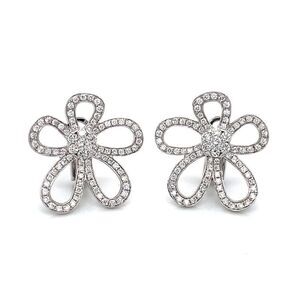 Silver flower diamond earrings #218